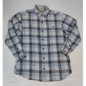 Duluth Trading Co. Blue Gray Plaid Long Sleeve Button Down Flannel Mens Shirt M